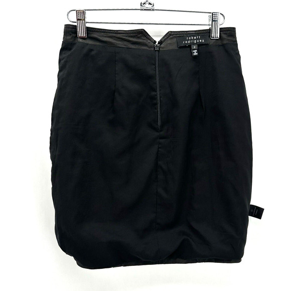 Robert Rodriguez Knife Pleated Pencil Skirt Leather Size 2 Mini Black Moto Retro - Picture 7 of 10